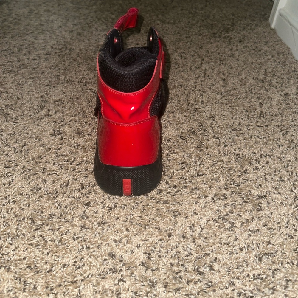 Prada Red and Black High-Top Sneakers with Ankle Support